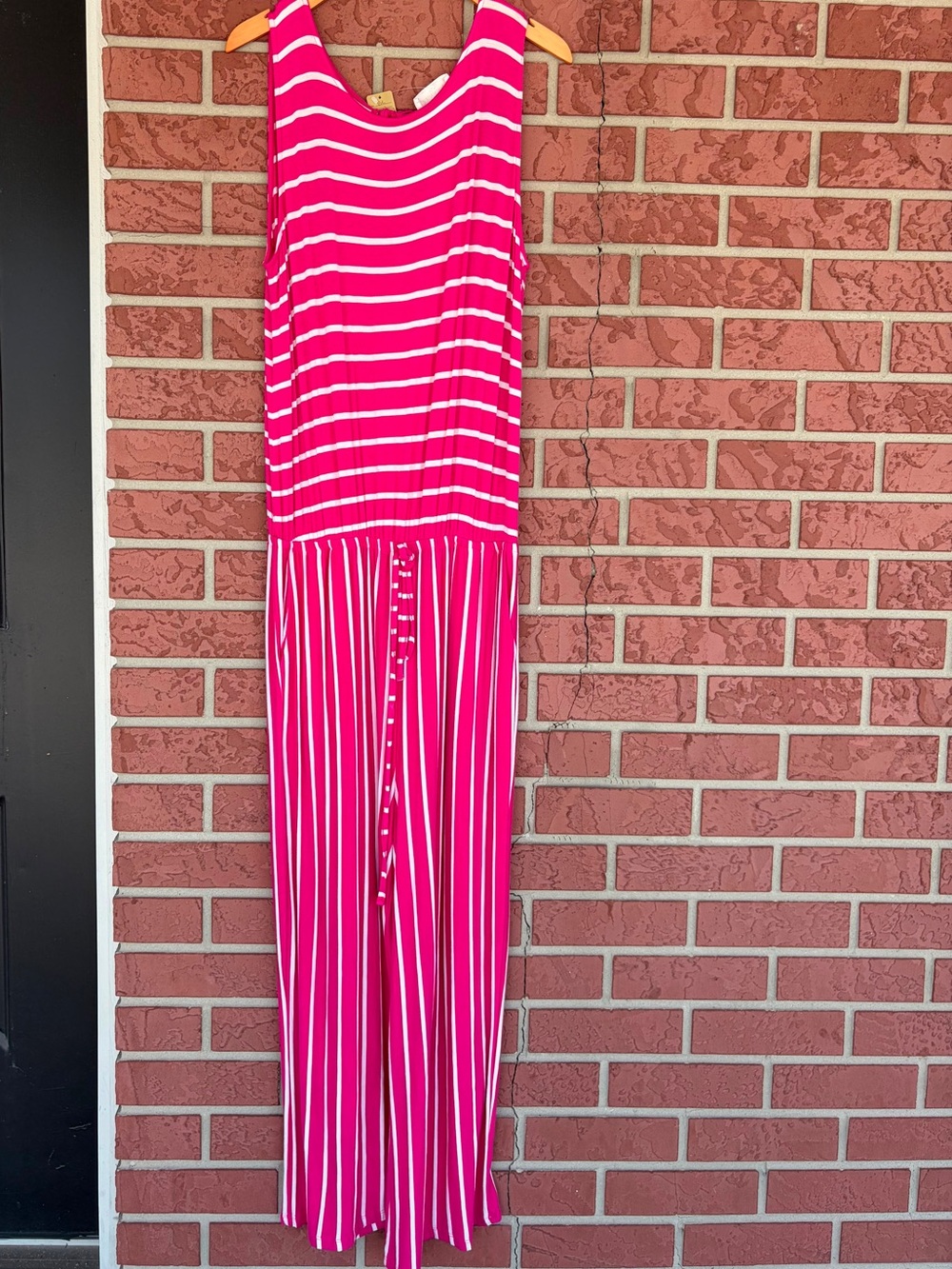 Zenana Outfitters Hot Pink & White Striped Sleeveless Jumpsuit